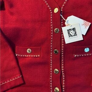 Anne Klein Red holiday Sweater Gold Buttons  Small